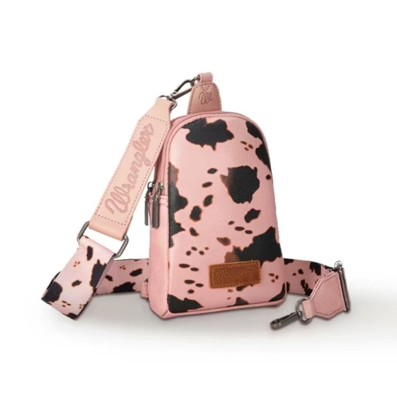 Wrangler Handbags - Wrangler Cow Print Crossbody Bags Western Sling Bag - Pink